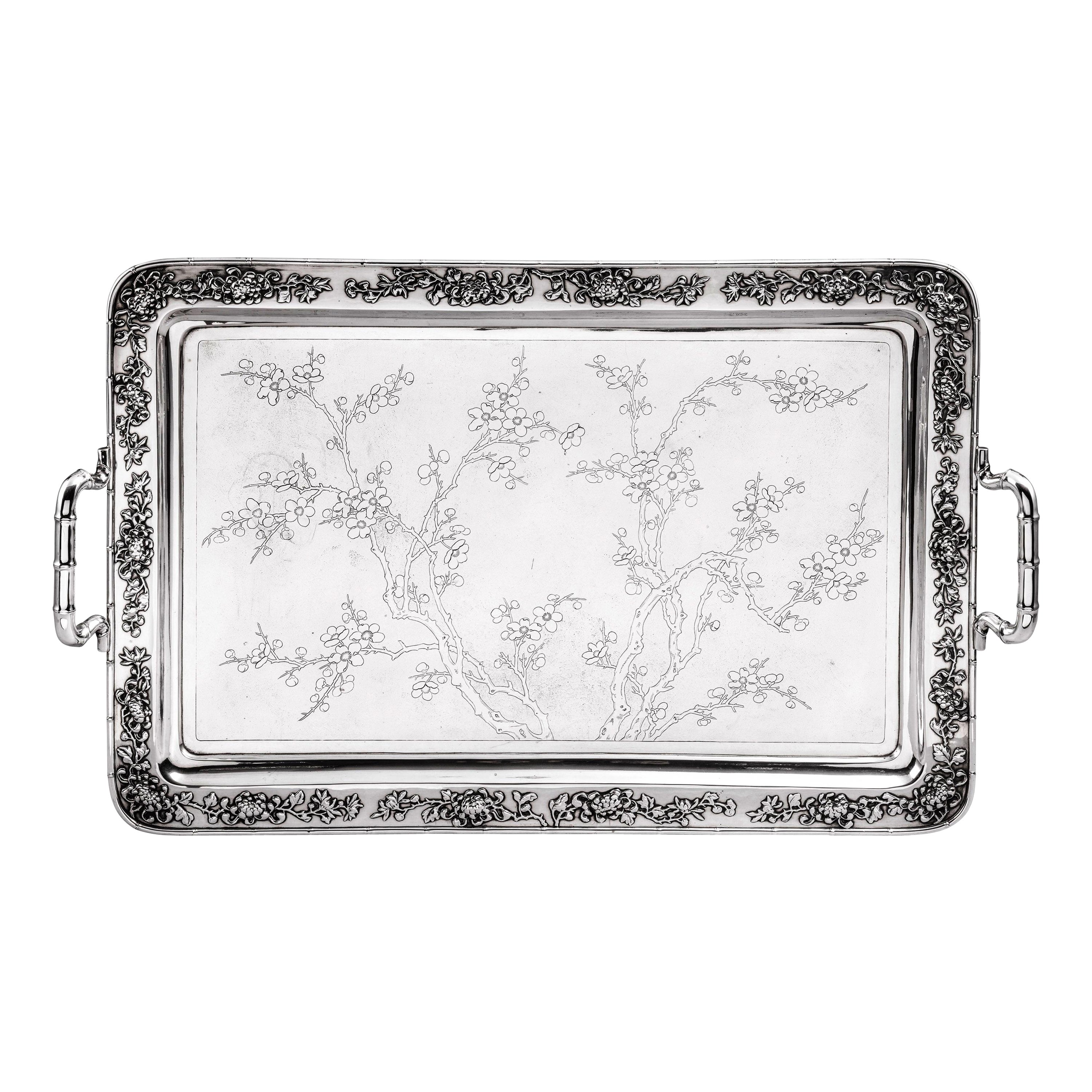 Chinese Export Silver Tray For Sale