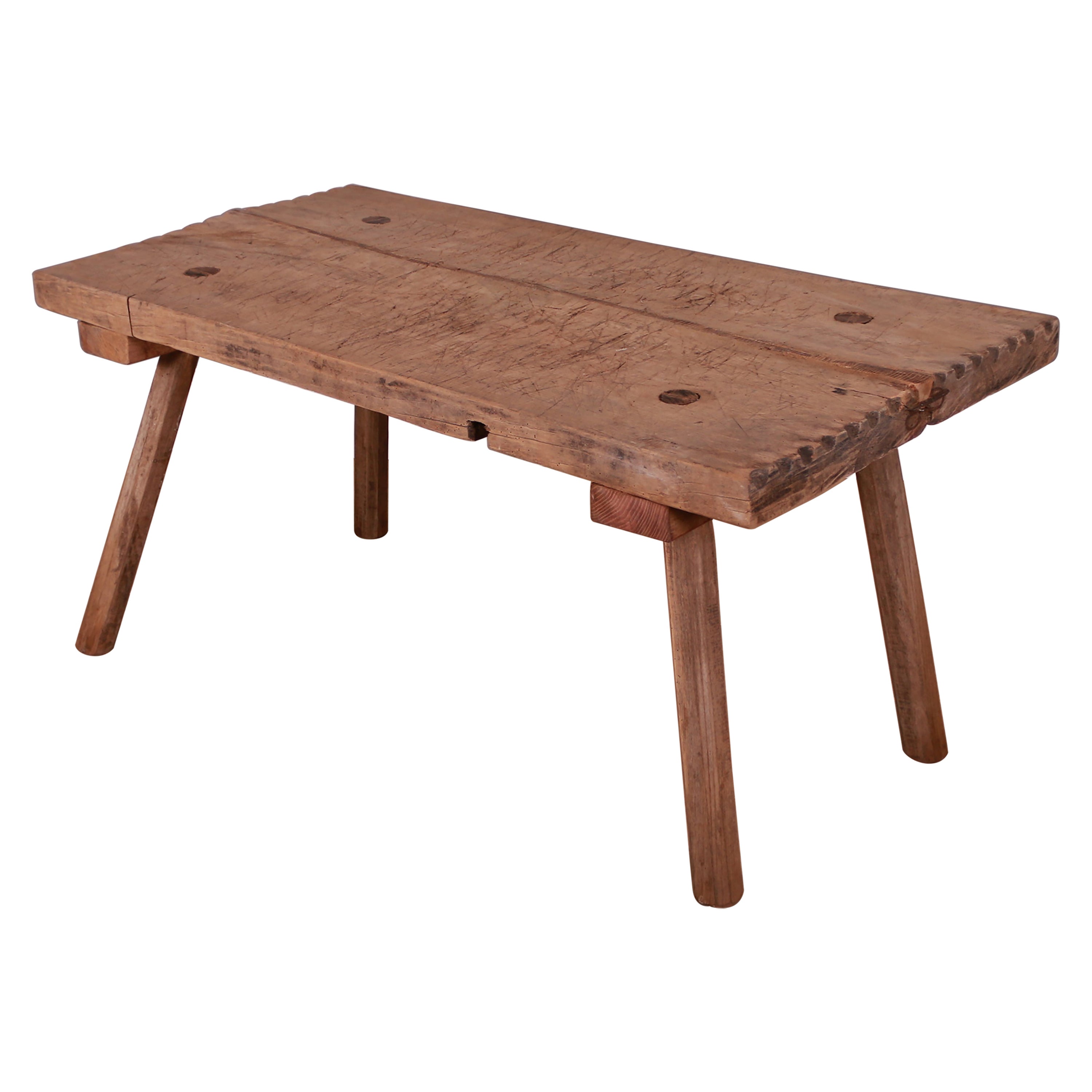 French Scrubbed Sycamore and Elm Trestle Table For Sale