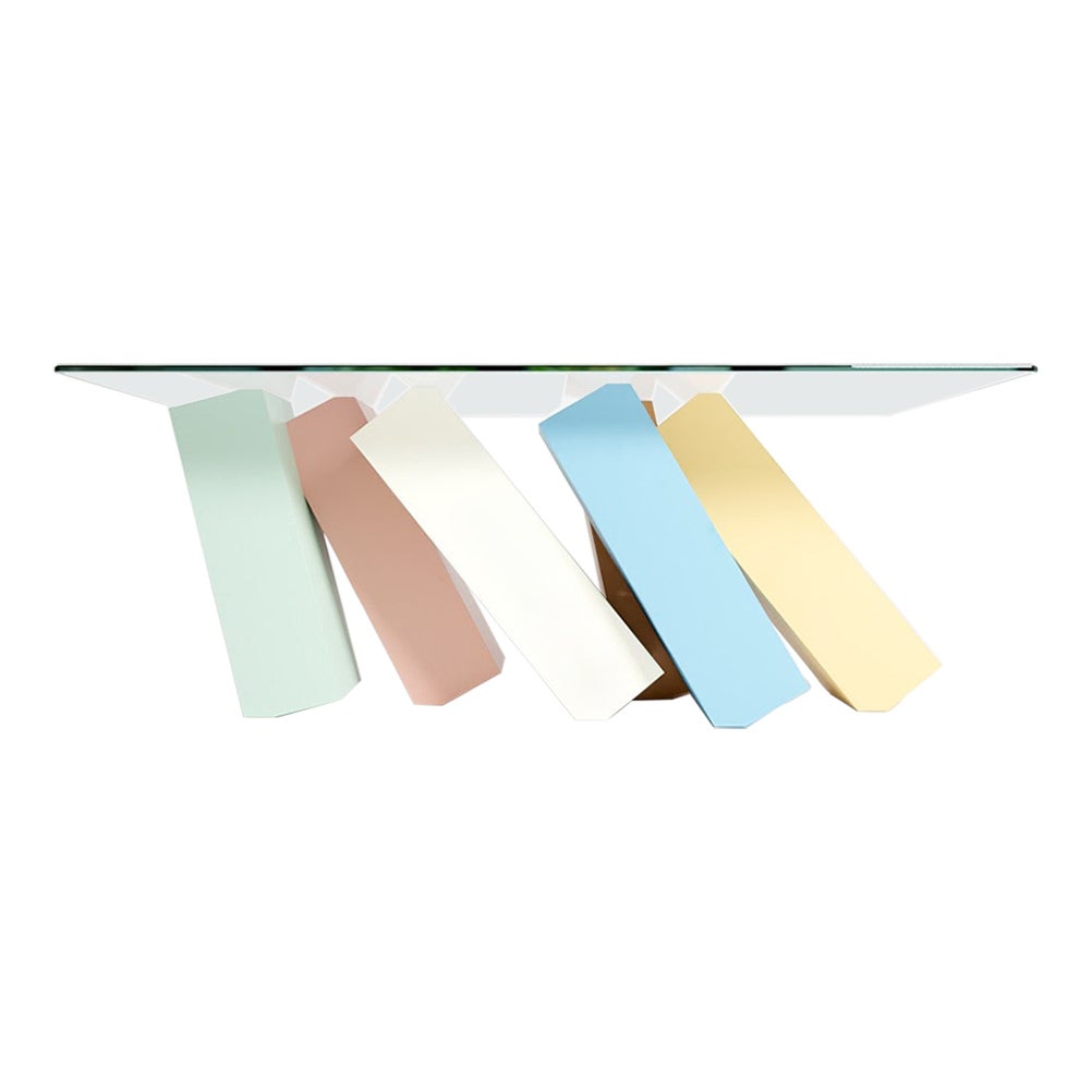 Modern Stainless Steel Rectangular Coffee Table in Pastel Colours