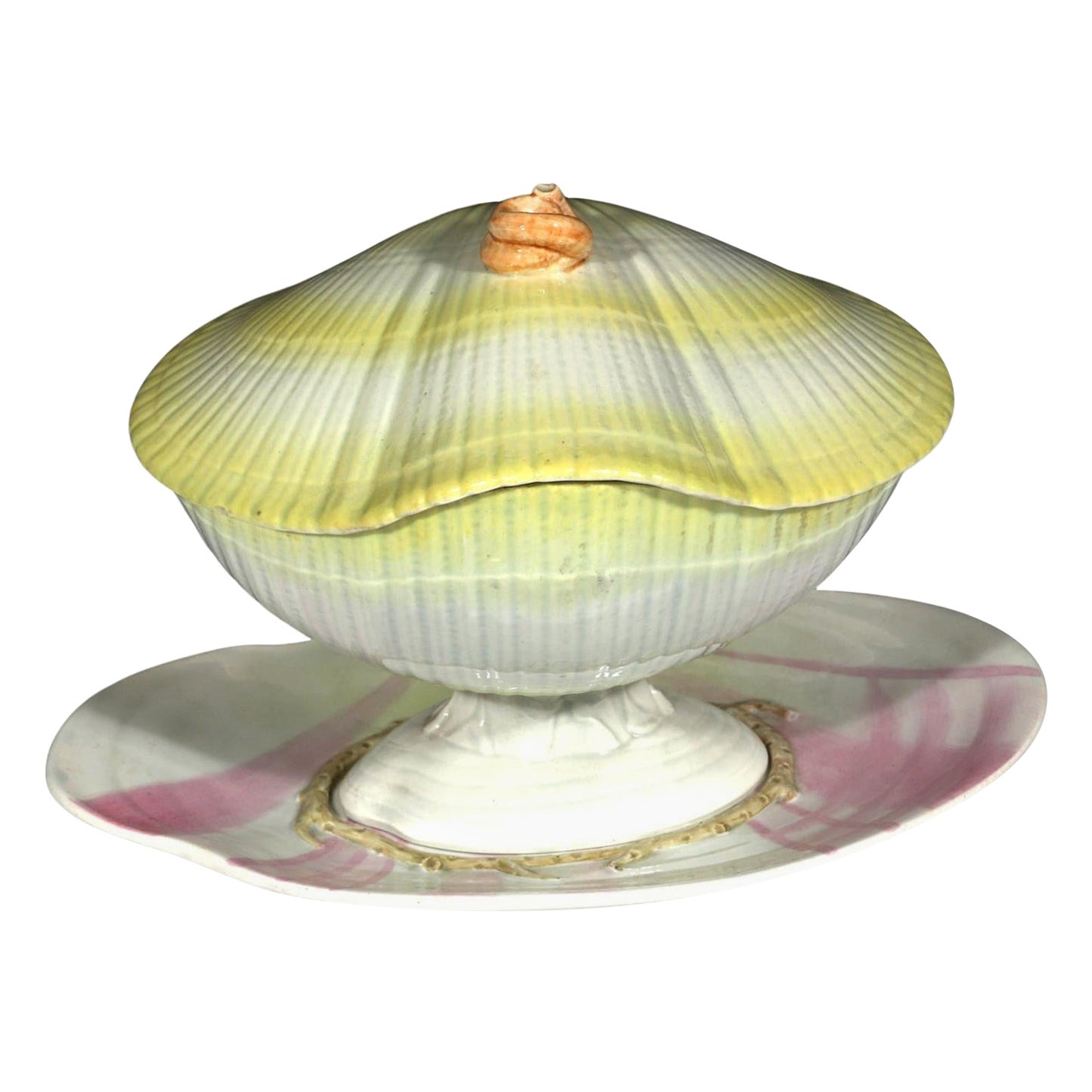 Wedgwood Amarillo Cerámica Nautilus Concha de Mar Sopera, Tapa y Soporte