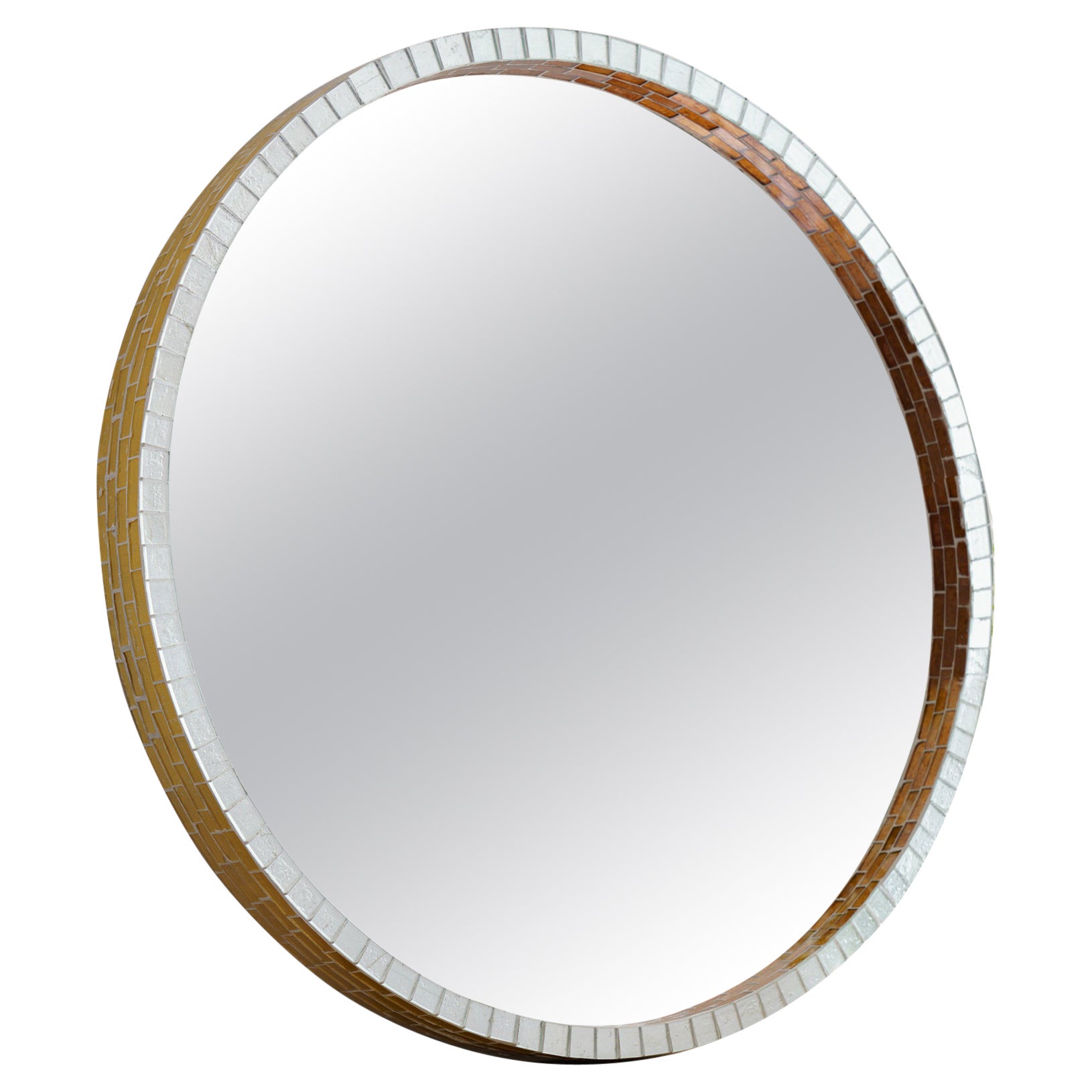 Miroir circulaire en mosaïque de Delgado, fabriqué à la main au Royaume-Uni par Claire Nayman en vente