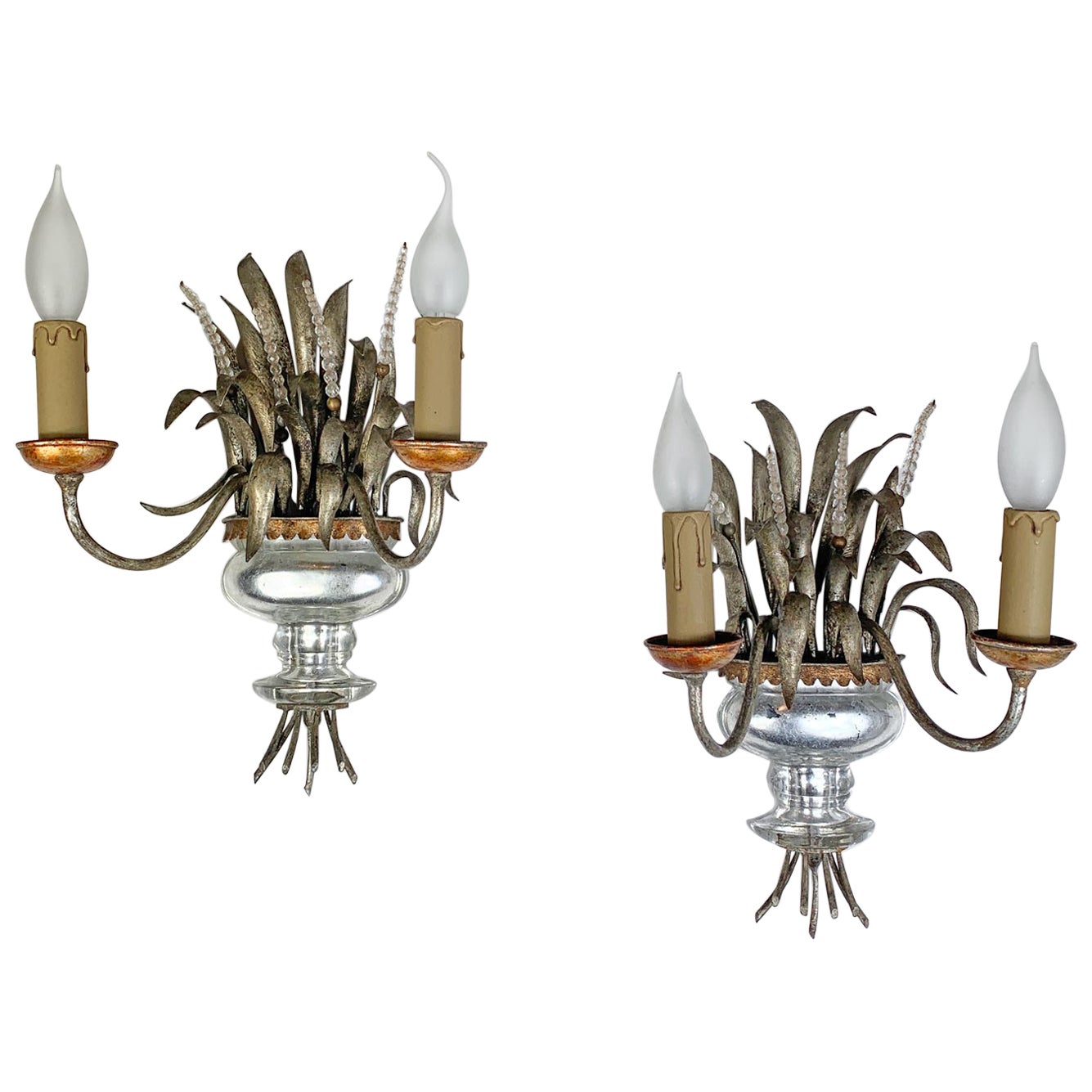 Pair of Maison Bagues Gilt Crystal Wall Lights