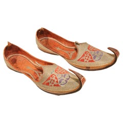 Antique Leather Mughal Shoes with Gold Embroidered