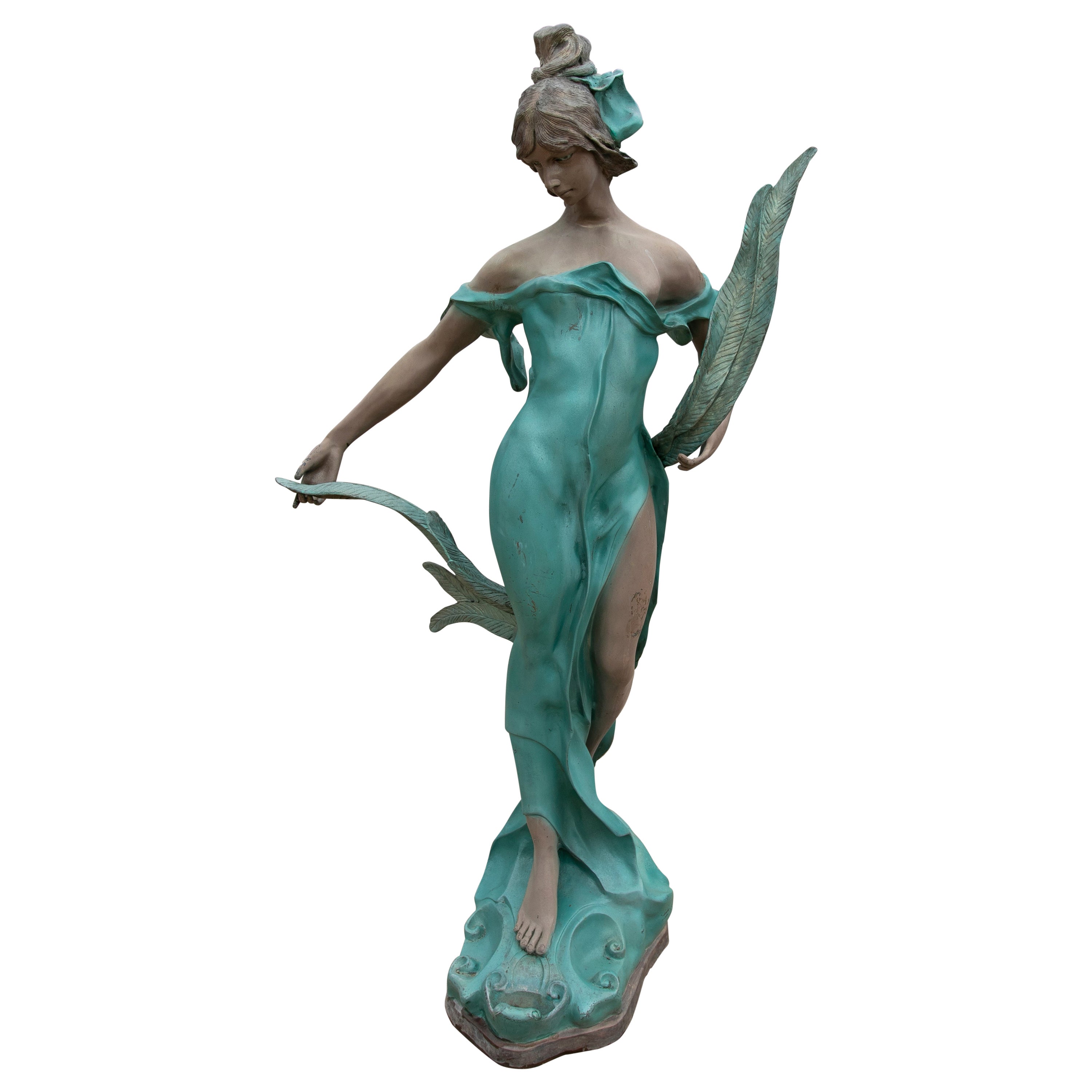 Sculpture en bronze grandeur nature d'une femme romantique des années 1980 en vente