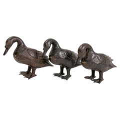 1980's Family of Three Bronze Ducks of Different Sizes