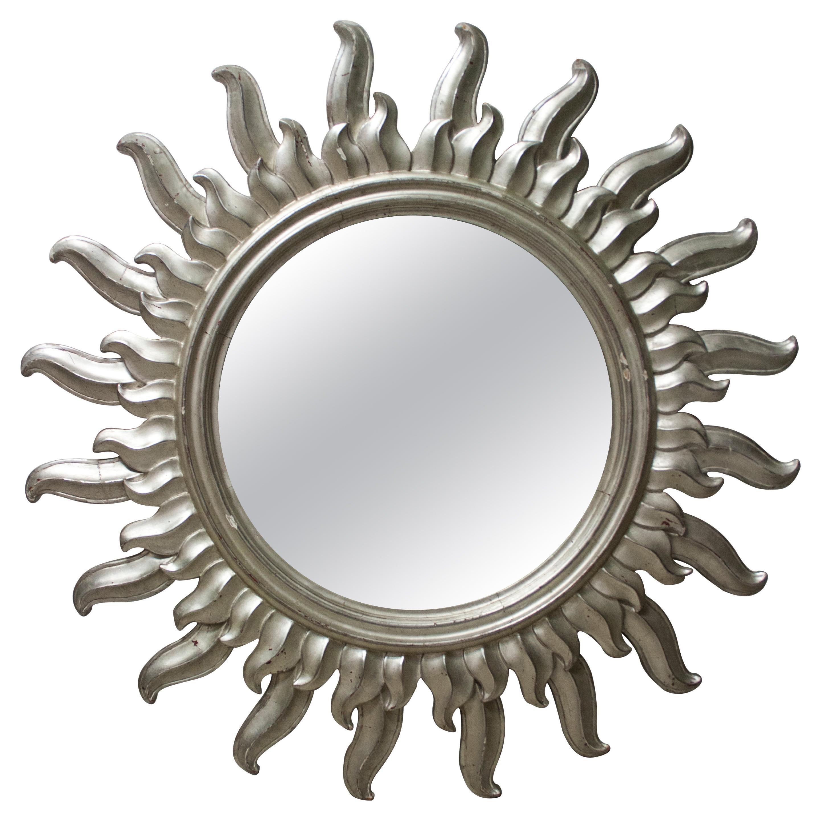 Mid-Century Modern Sun Silver Bath Wood Mirror, 1960 For Sale