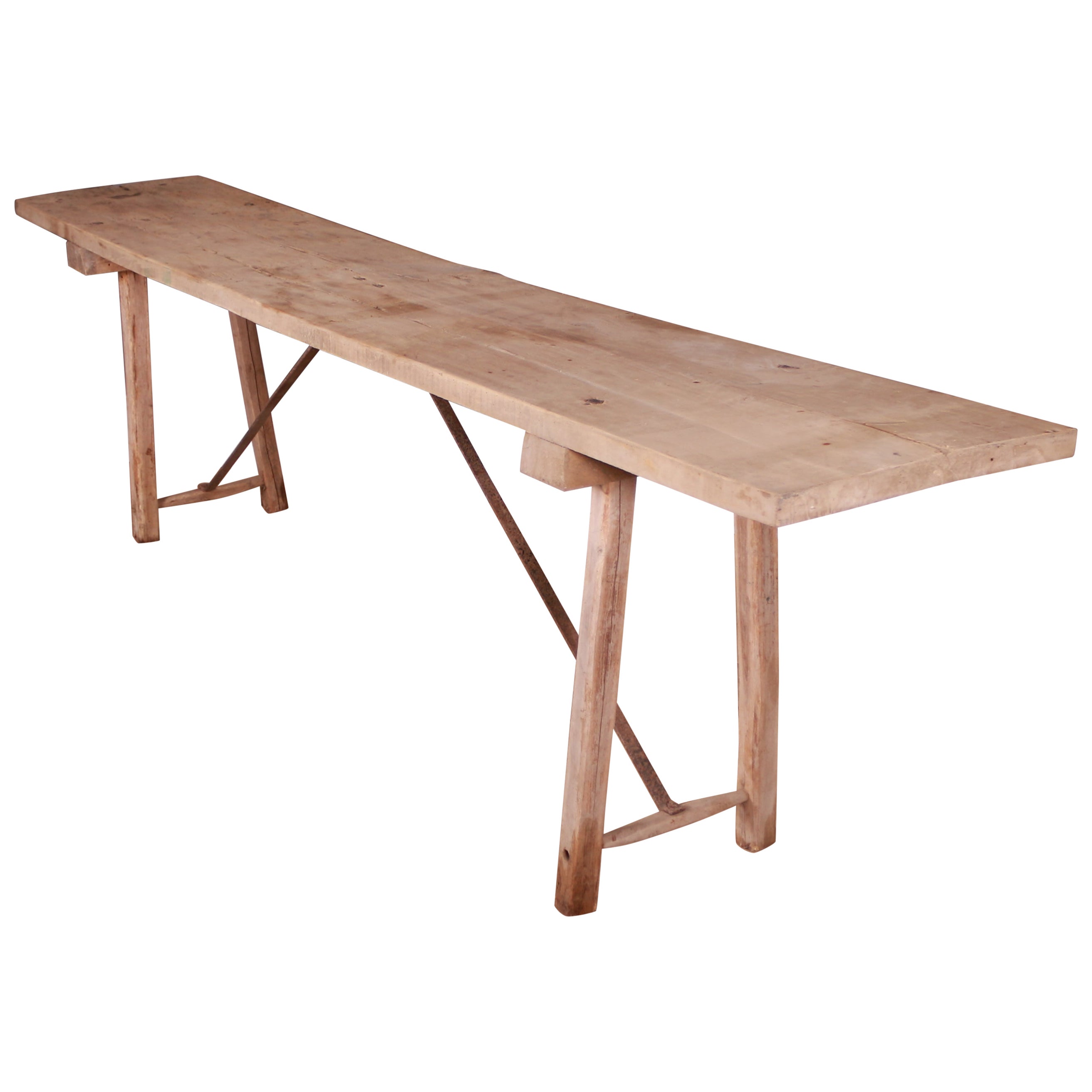 French Scrubbed Poplar Trestle Table For Sale