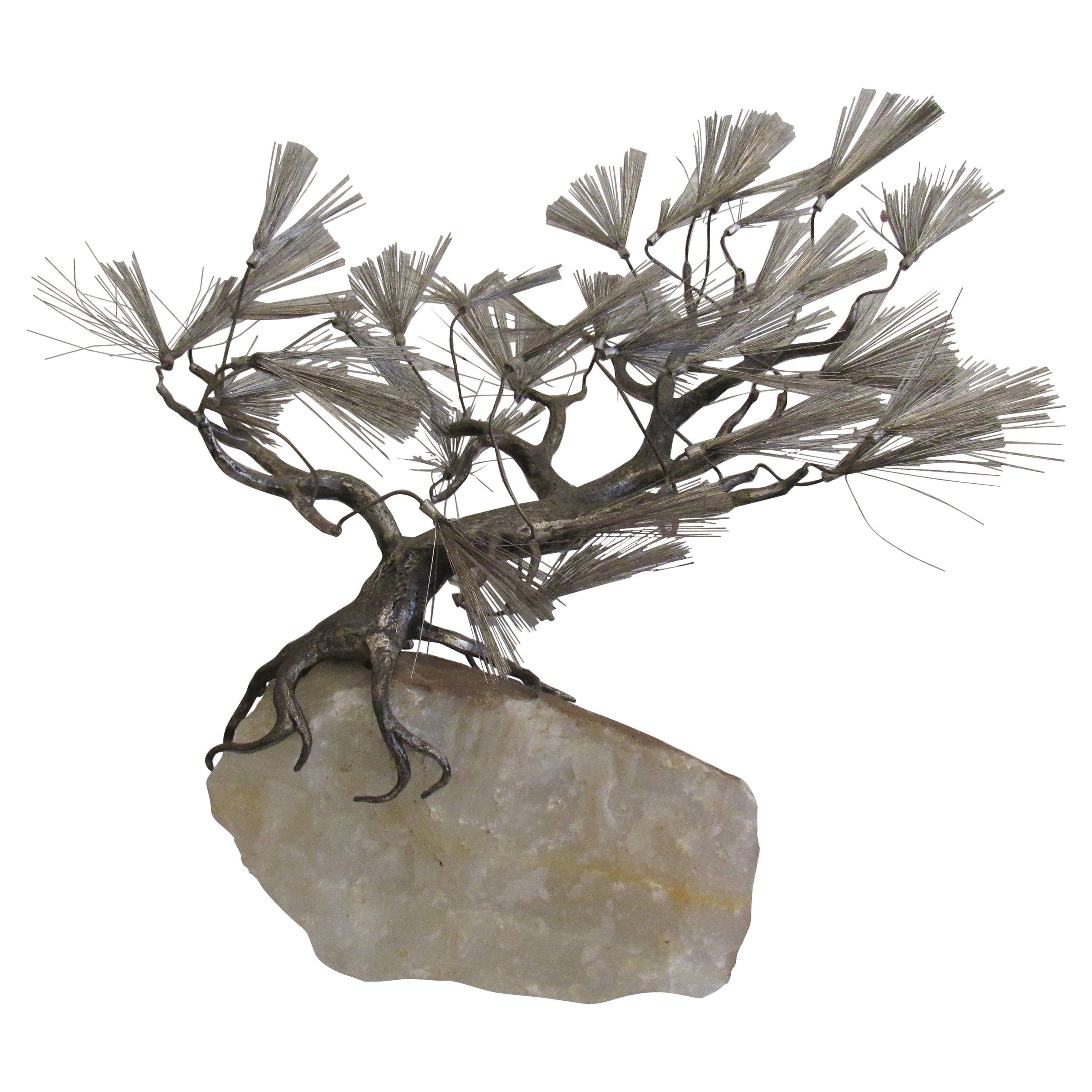 Bonsai-Tischskulptur aus Metall und Quarz