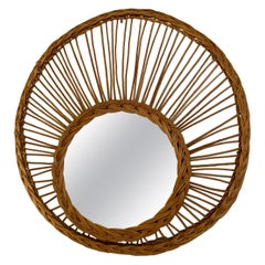 Round Wall Mirror with Double Wicker Frame, France, 1950s