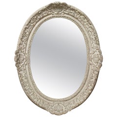 Neoclassical Empire Oval Silver Hand Carved Wooden Mirror, Spain, 1970