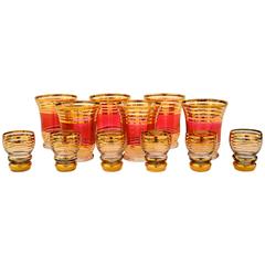 Six Czech Cranberry Flashed and Gilt Glass Goblets and Six Small Shot Glasses 7