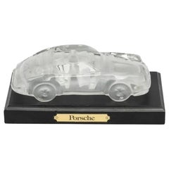 Wonderful Vintage Art Glass Daum Nancy Sculpture Porsche 911 On Stand Plaque