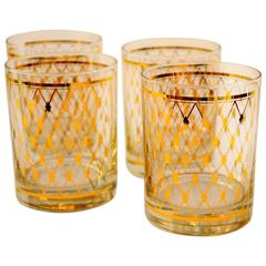 Set of Four Georges Briard "Harlequin" Pattern Double Old Fashioned Glasses