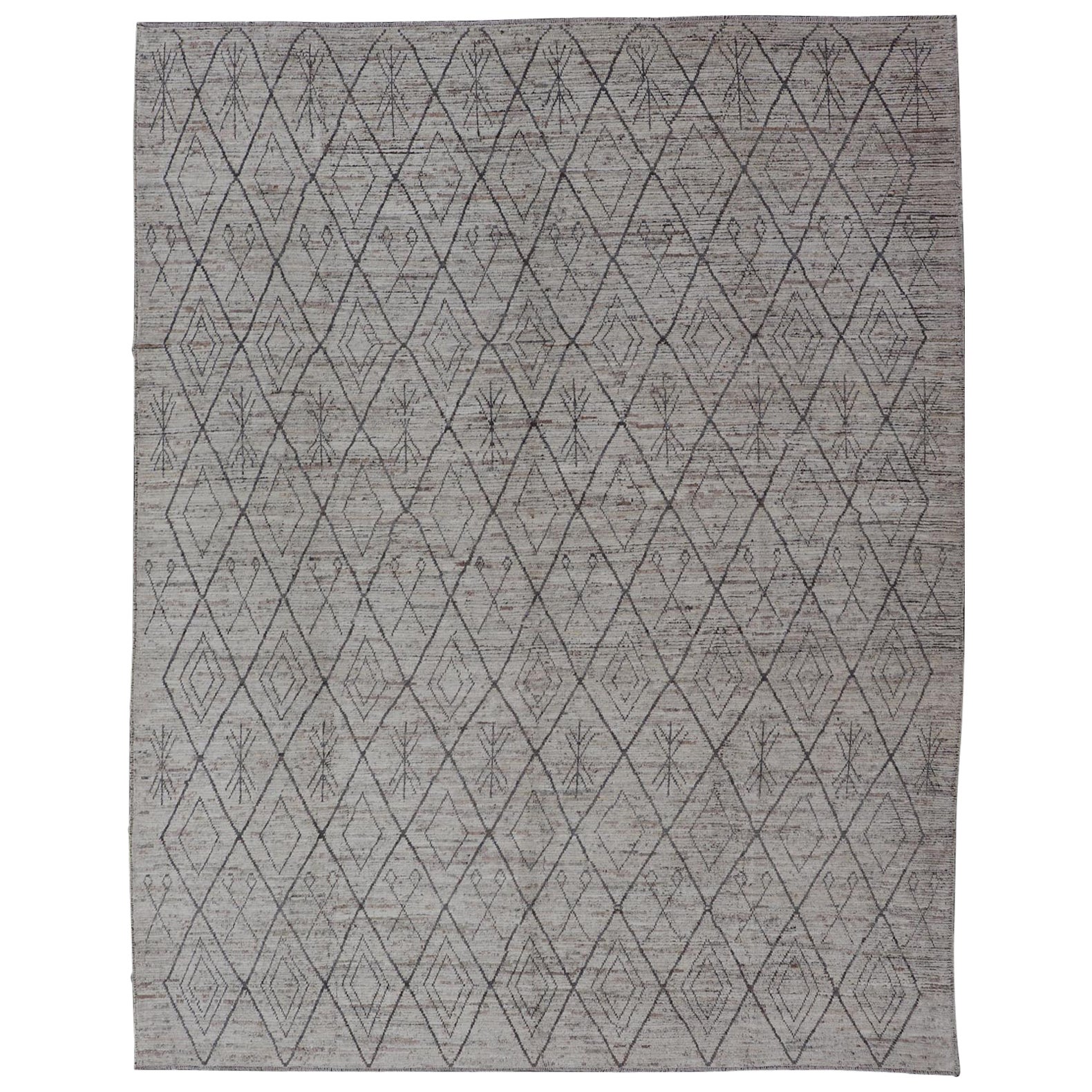 Modern Hand-Knotted in Wool with All-Over Sub-Geometric Diamond Design For Sale