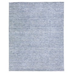 Moderner moderner Apadana's Groove Bambus / Seide Handgefertigter blauer Teppich