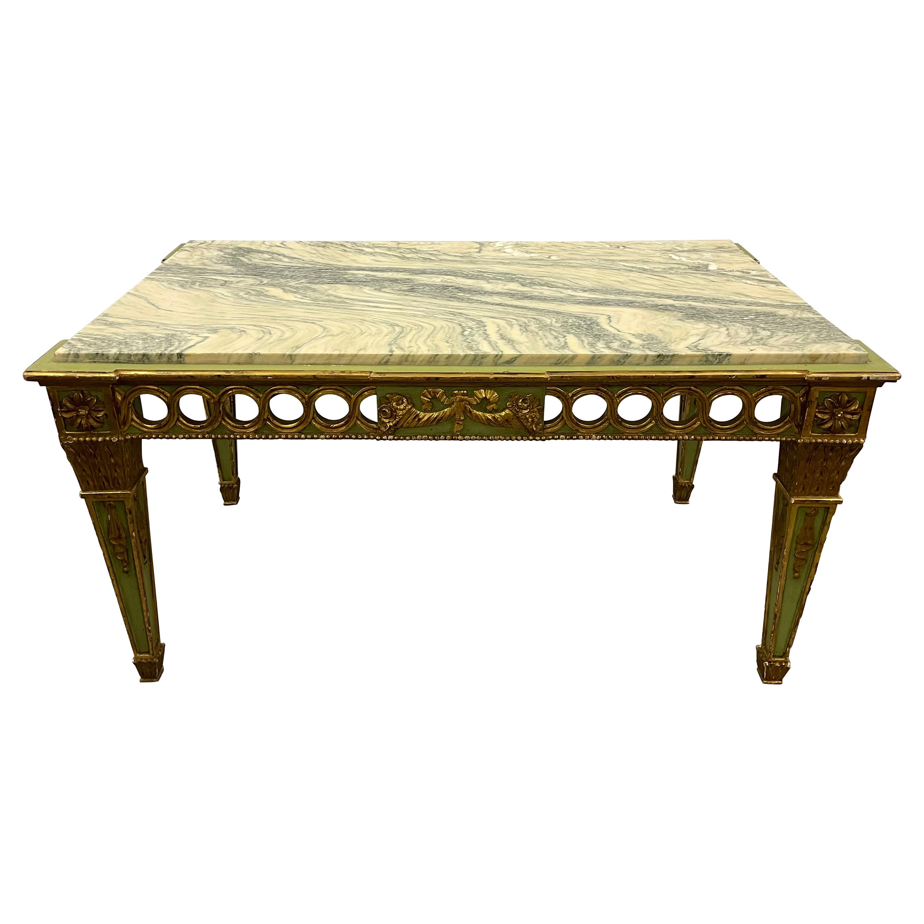 Hollywood Regency Coffee Table by Maison Jansen, Marble Top, Painted
