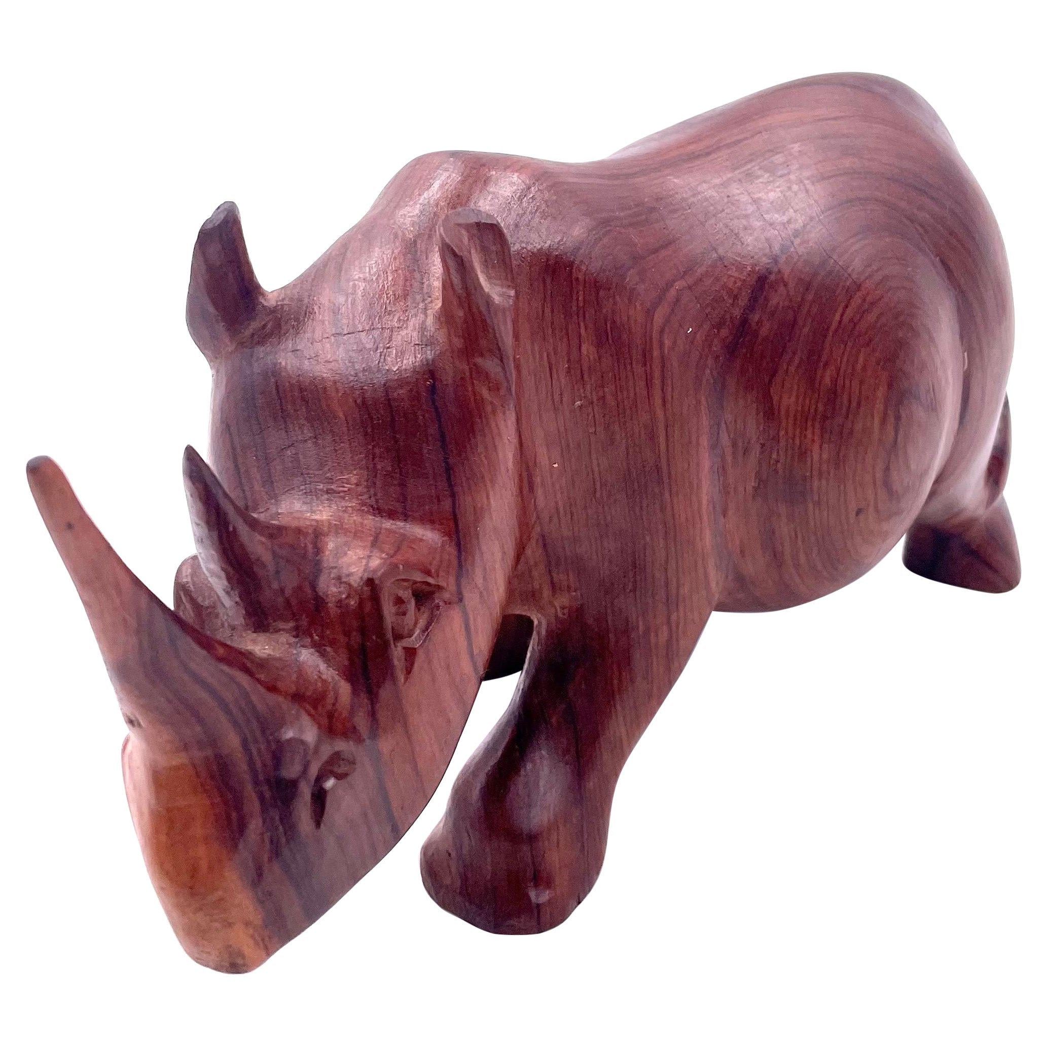Hand Carved Solid Walnut Rhino Sculpture