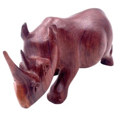 Hand Carved Solid Walnut Rhino Sculpture