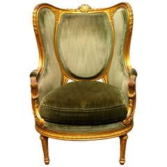 French Louis XVI Style Giltwood Bergere 4