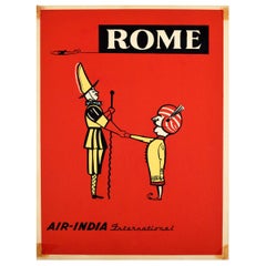 Original Vintage Travel Poster Air India Rome Italy Guard Maharaja Mascot Design