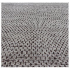 Modern Hand-Knotted Rug in Wool with All-Over Geometric Checkerboard Design