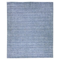 Alfombra moderna Apadana's Groove de bambú / seda azul hecha a mano
