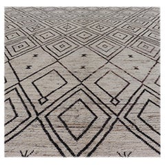  Marokkanischer moderner Stammeskunst-Teppich aus Wolle mit geometrischem Diamantdesign 