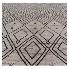 Modern Hand-Knotted Tribal Moroccan Rug in Wool with Geometric Diamond Design