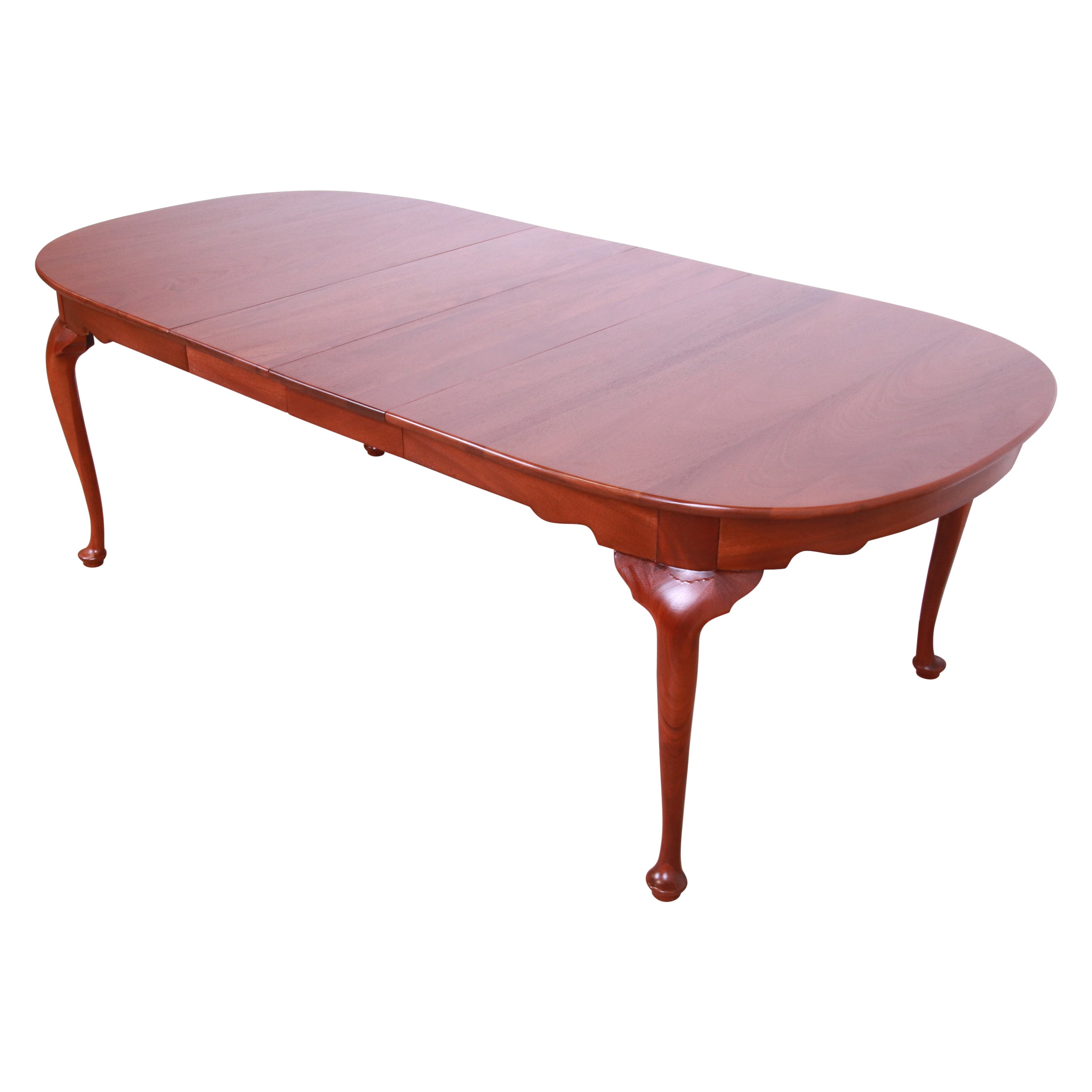 Henkel Harris Queen Anne Solid Mahogany Extension Dining Table, Newly Refinished For Sale