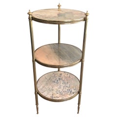 Neoclassical Style Brass Side Table with 3 Marble Shelves, French, Maison Jansen