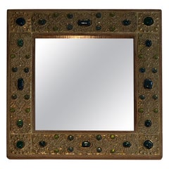 Small Decorative Mirror with Stones Ornaments, French, circa 1970