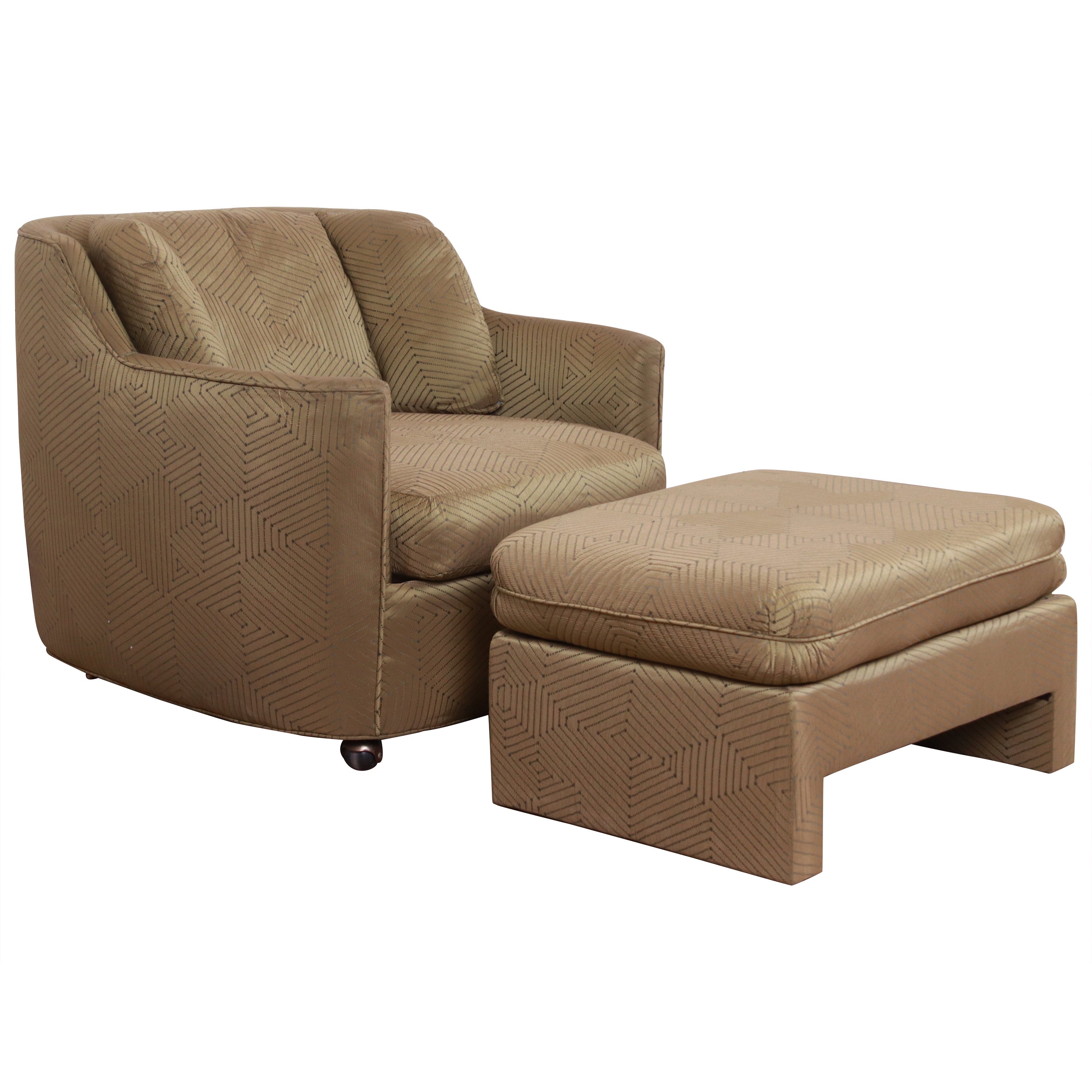 Modern Art Deco Upholstered Lounge Chair and Ottoman