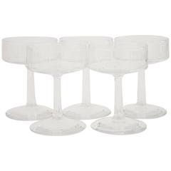 Set of Five Mid-Century Modern Crystal Champagne or Tall Sherbet Stems 10
