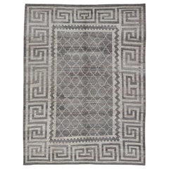 Modern Hand-Knotted Khotan Rug in Wool with Sub-Geometric & Greek Key Design