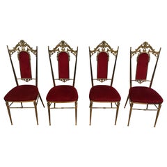Maison Jansen Style, Set of 4 Neoclassical Style Brass and Red Velvet Chairs