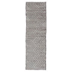 Modern Hand-Knotted Runner in Wool with Sub-Geometric Zig-Zag Design