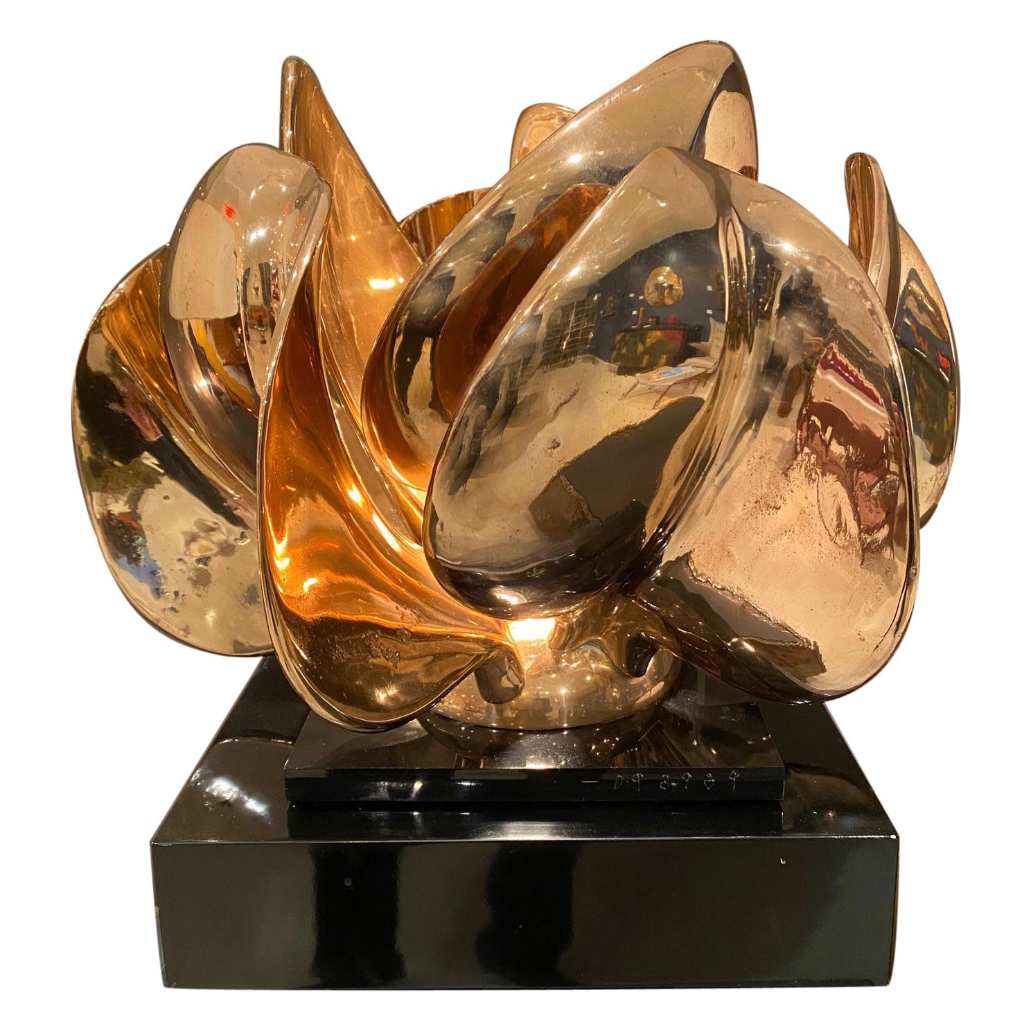 Solid Bronze Illuminated Sculpture "Fleur D'or" by Atelier Michel Armand For Sale
