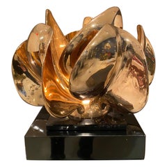 Retro Solid Bronze Illuminated Sculpture "Fleur D'or" by Atelier Michel Armand