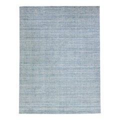 Moderner moderner Apadana's Groove Bambus/Seide Handgefertigter blauer Teppich