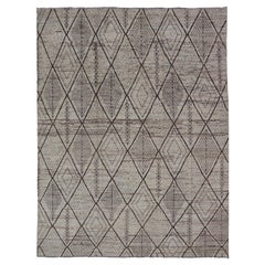 Large Modern Moroccan Hand-Knotted Rug w/ Tribal Diamond Design in Natural Tones