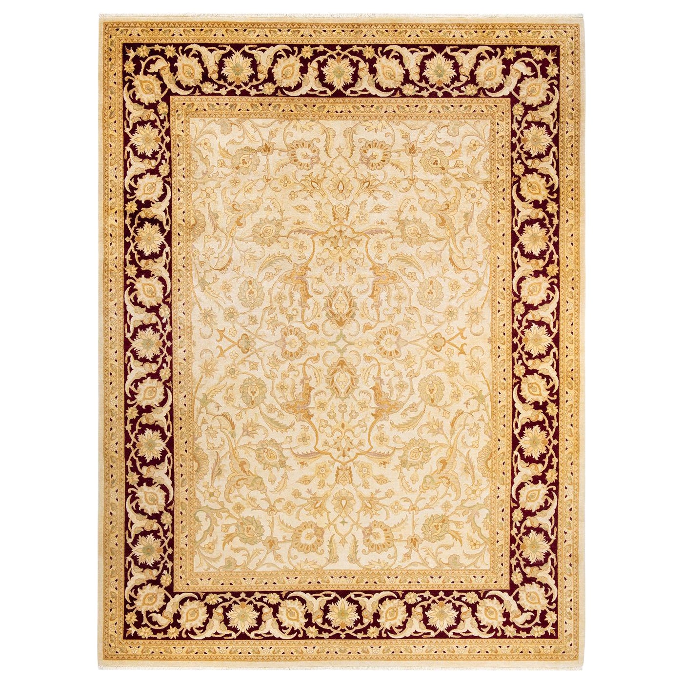One-of-a-Kind Hand Made Contemporary Eclectic Ivory Area Rug For Sale