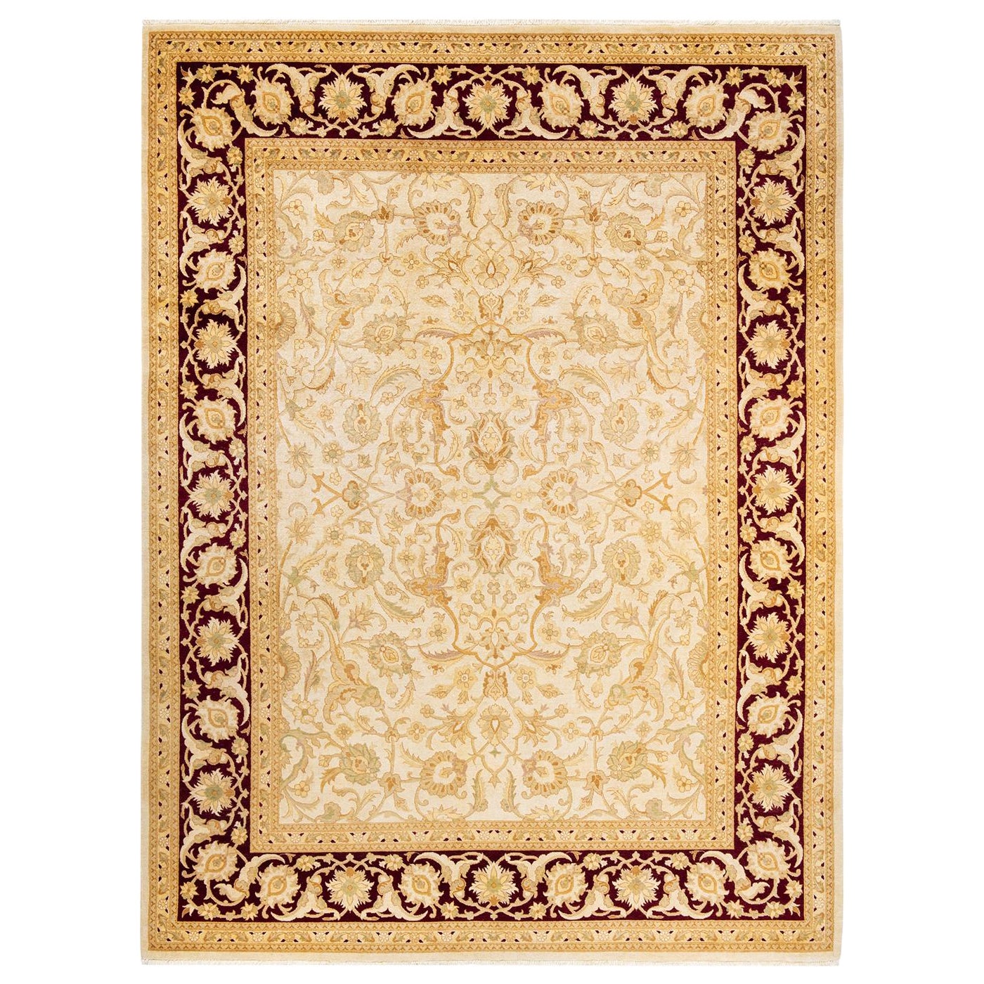 One-of-a-Kind Hand Made Contemporary Eclectic Ivory Area Rug
