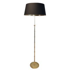 Faux-Bamboo Brass Floor Lamp in the Style of Jacques Adnet, French, Circa 1970