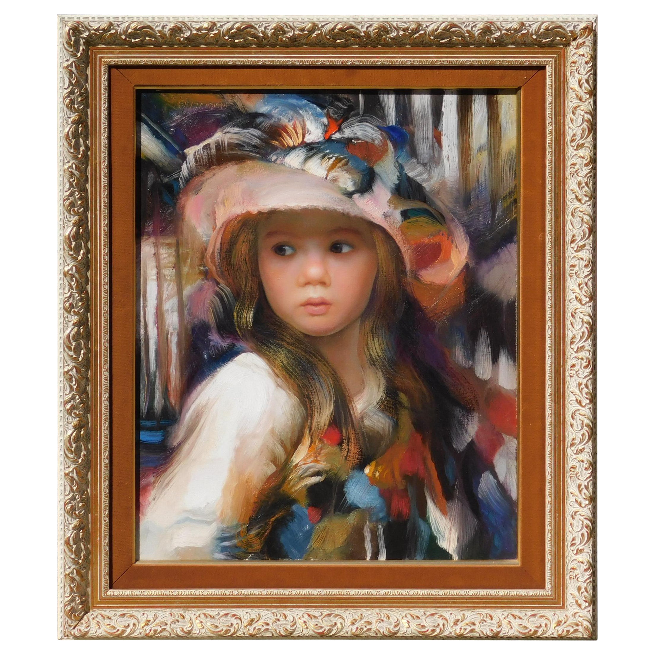 Portrait d'une jeune fille, huile sur toile, Franceso Masseria en vente