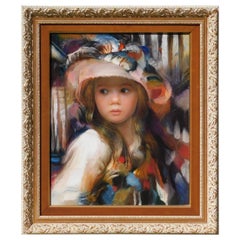 Vintage Franceso Masseria Portrait of a Young Girl - Oil on Canvas