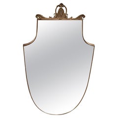 Italian Mid Century Brass Mirror with Decorative Crest