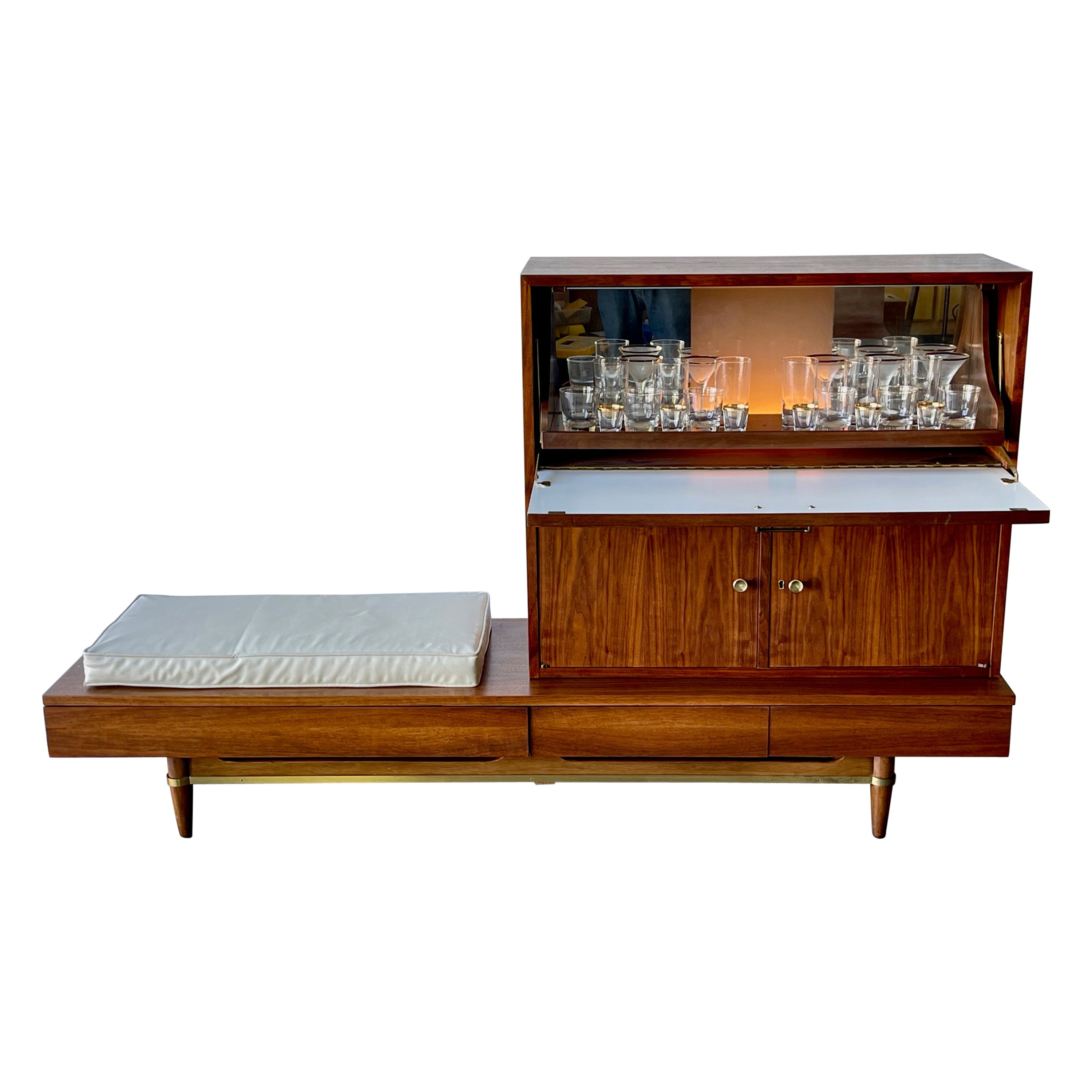 Mid Century American of Martinsville Gershun Long Bench & Lighted Bar Cabinet