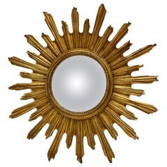 Beautiful Starburst Sunburst Gilded Convex Mirror, Italy, circa 1960s