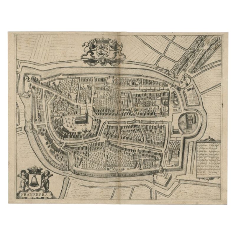 Carte ancienne de la ville de Franeker par Janssonius, 1657 en vente