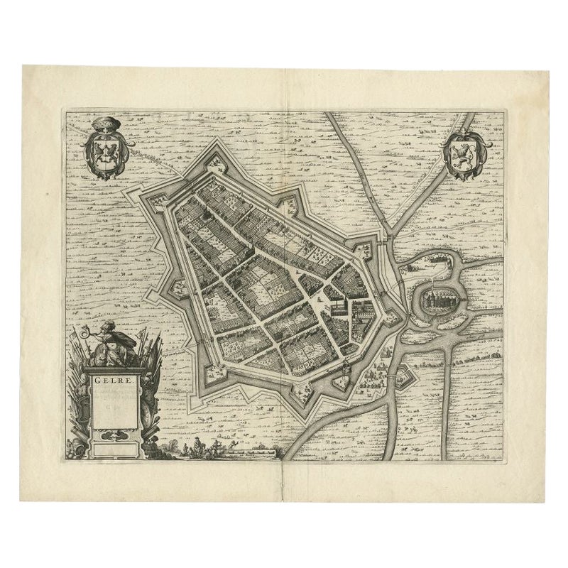 Antique Map of the City of Geldern by Blaeu, 1649 For Sale